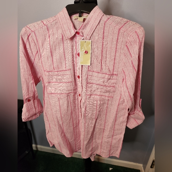Michael Michael Kors Size XS NWT Long Sleeve Shirt Button Down Electric Pink - Picture 2 of 11